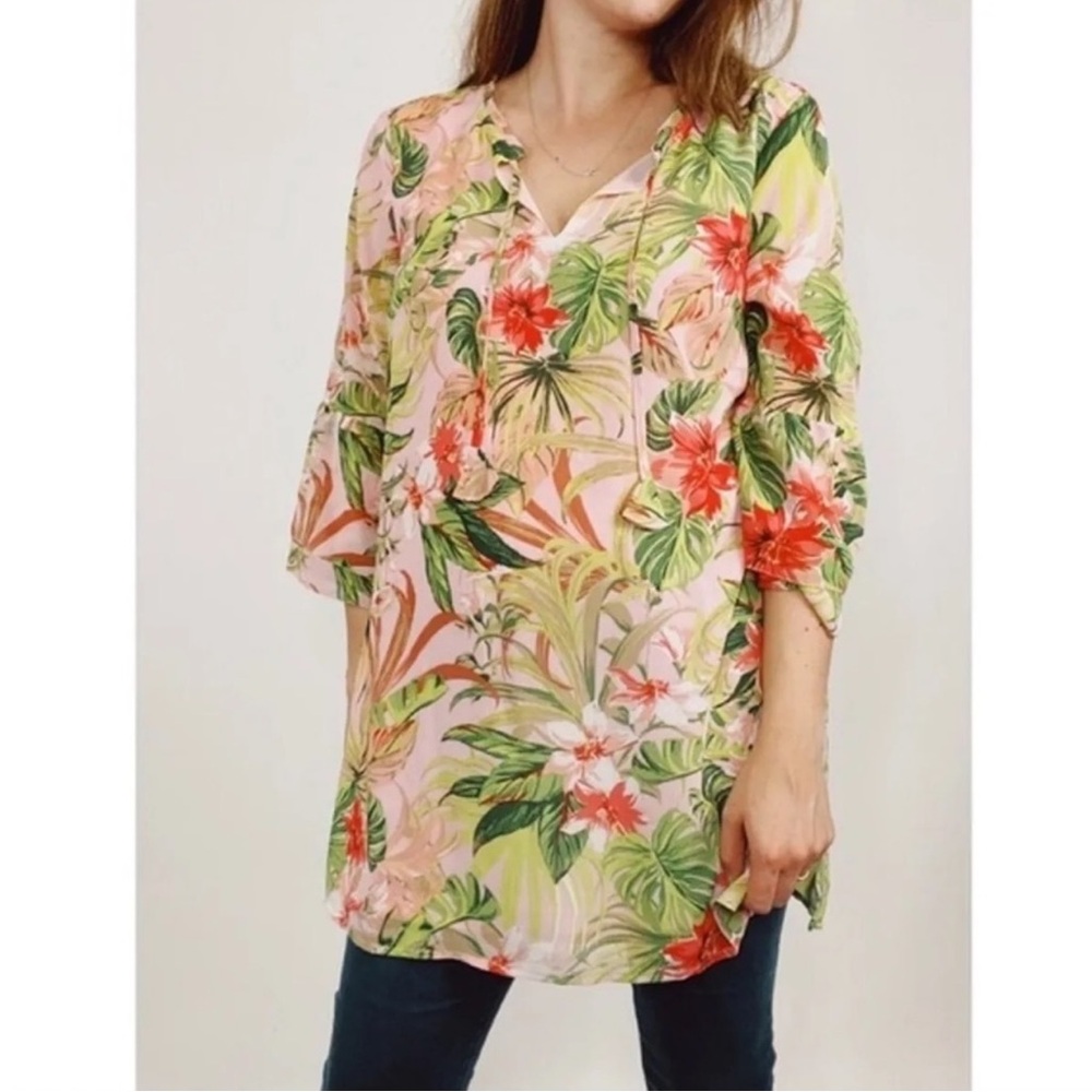 J. Jill Tropical Floral Print Lined Chiffon 3/4 Sleeve Tunic Top XL - Picture 13 of 13